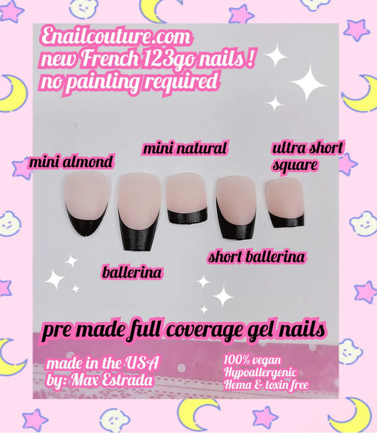 123 Go Black French Ultra short Square Nails