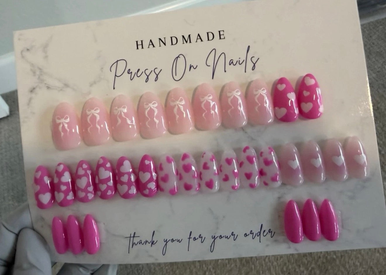 Pink Heart Bow Almond Nails