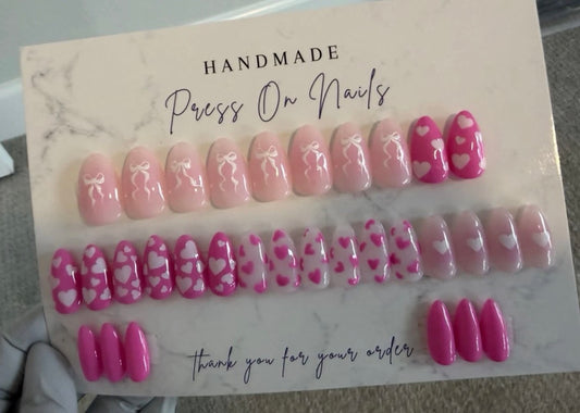 Pink Heart Bow Almond Nails