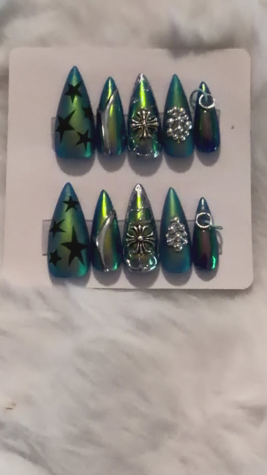 Chrome Galaxy 3D Nails